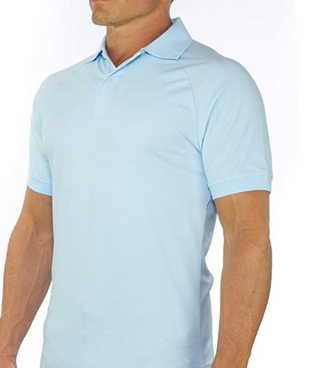 Light blue polo shirt from Amazon for guys to wear on a first date and for men to wear for clothes on a summer drinks date