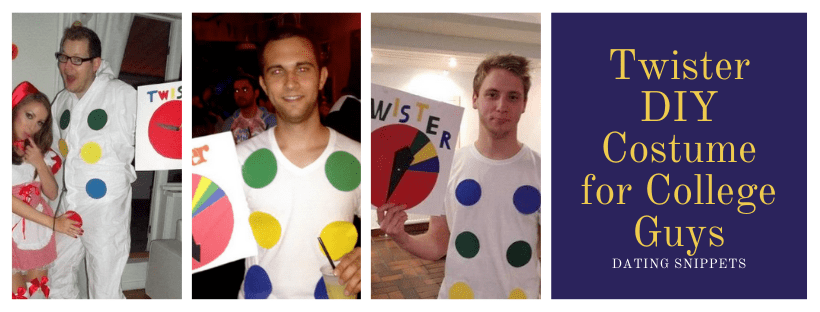 Twister DIY costume idea for guys in college and cheap last minute Twister Halloween costume ideas for college guys and men that is funny by Dating Snippets