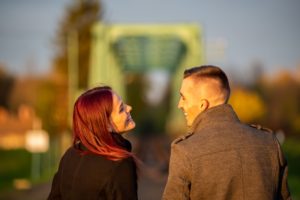 girl and guy with receding hairline on a date